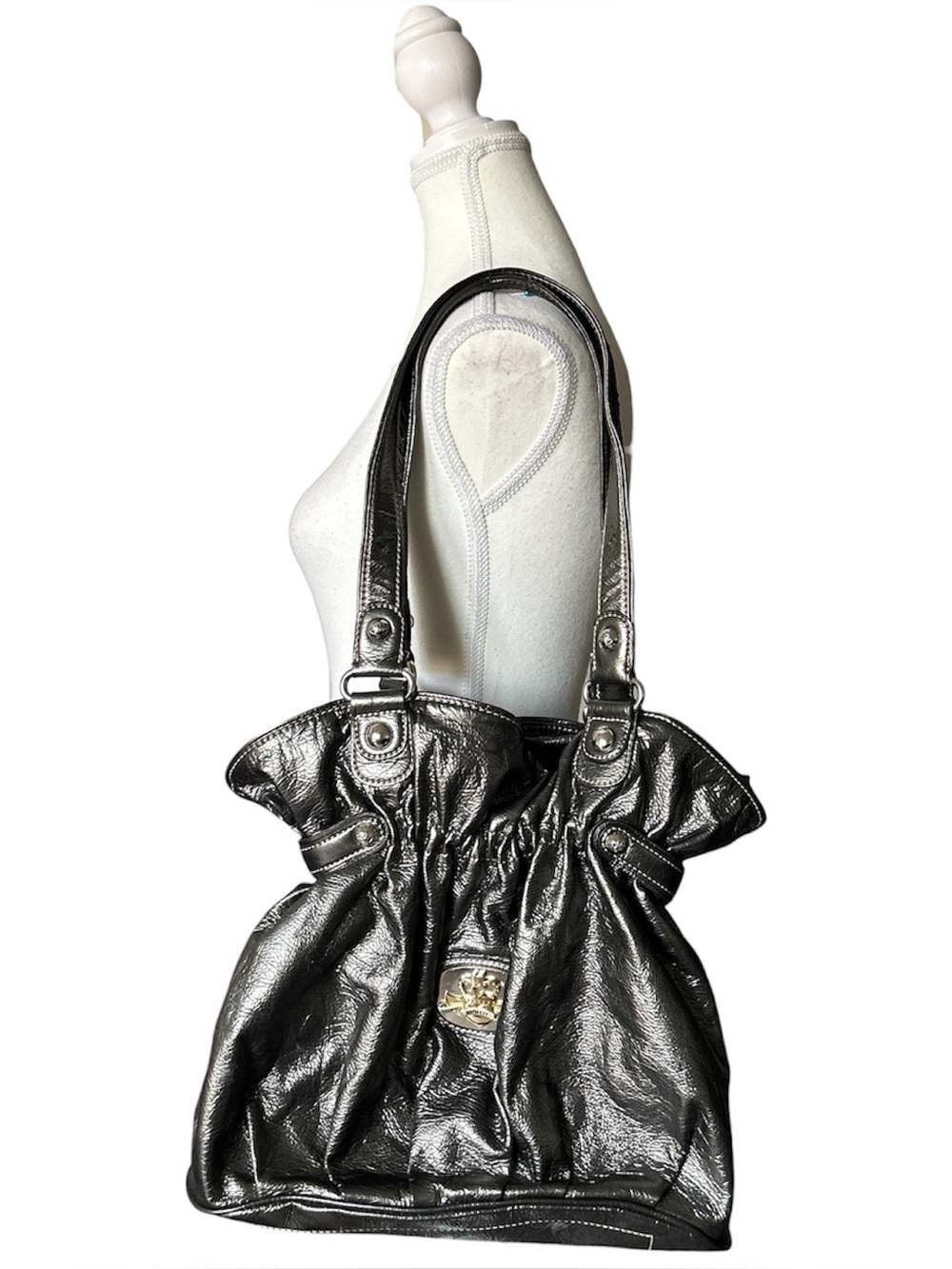 Y2K Grunge “Kathy Van Zeeland” Silver/Gray Monochrome Shoulder Tote Bag